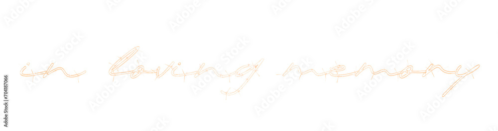 Metalic gold IN LOVING MEMORY text, barbed wire 3d render effect, isolated on transparent background, PNG, high quality.