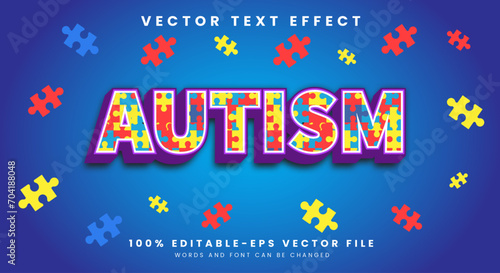Autism day with puzzle pattern text effect Template