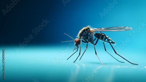 Mosquitoes on a blue background with copy space