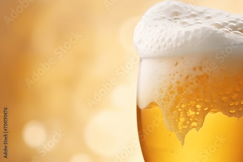 Closeup of a glass of beer with foam