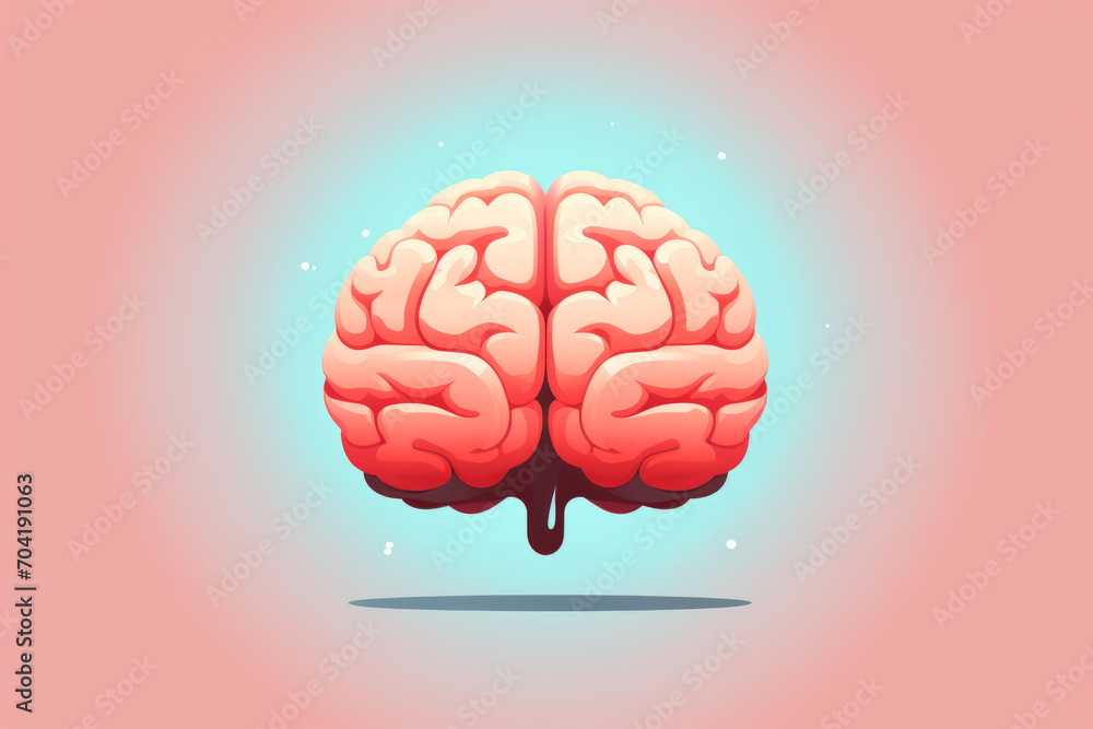 Frontal view of a brain backlit by blue color isolated on a solid pink background, 3D render illustration Frontal view of a brain backlit by blue color isolated on a solid pink background, 3D render illustration