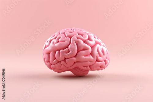 A pink brain isolated on a solid pink background, 3D render illustration