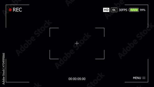 4K overlay resolution of camera viewfinder recording on alpha channel background in 60 seconds.