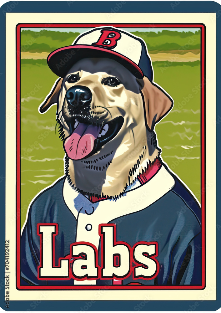 Labrador Retriever baseball trading card taken on the baseball field