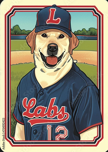 Labrador Retriever baseball trading card taken on the baseball field photo