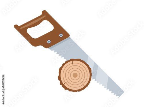 sawing a tree with a saw. flat vector illustration