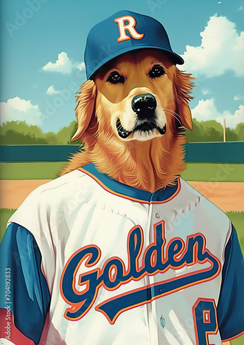 Golden Retriever Baseball trading card baseball field photo