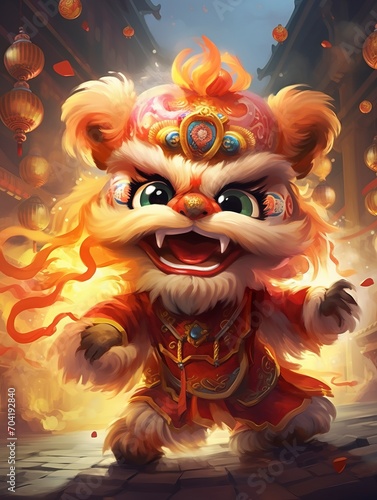 Lively: A lively and energetic IP character of dragon and lion dance, full of vitality and radiating a joyful and cheerful atmosphere. - generative ai