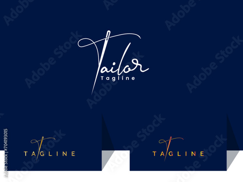 Tailor text logo design. Tailor T letter logo. Clothing business. Needles. Fashion. Signature t letter. Font. Luxury. Tailor center logo. Cloth photo