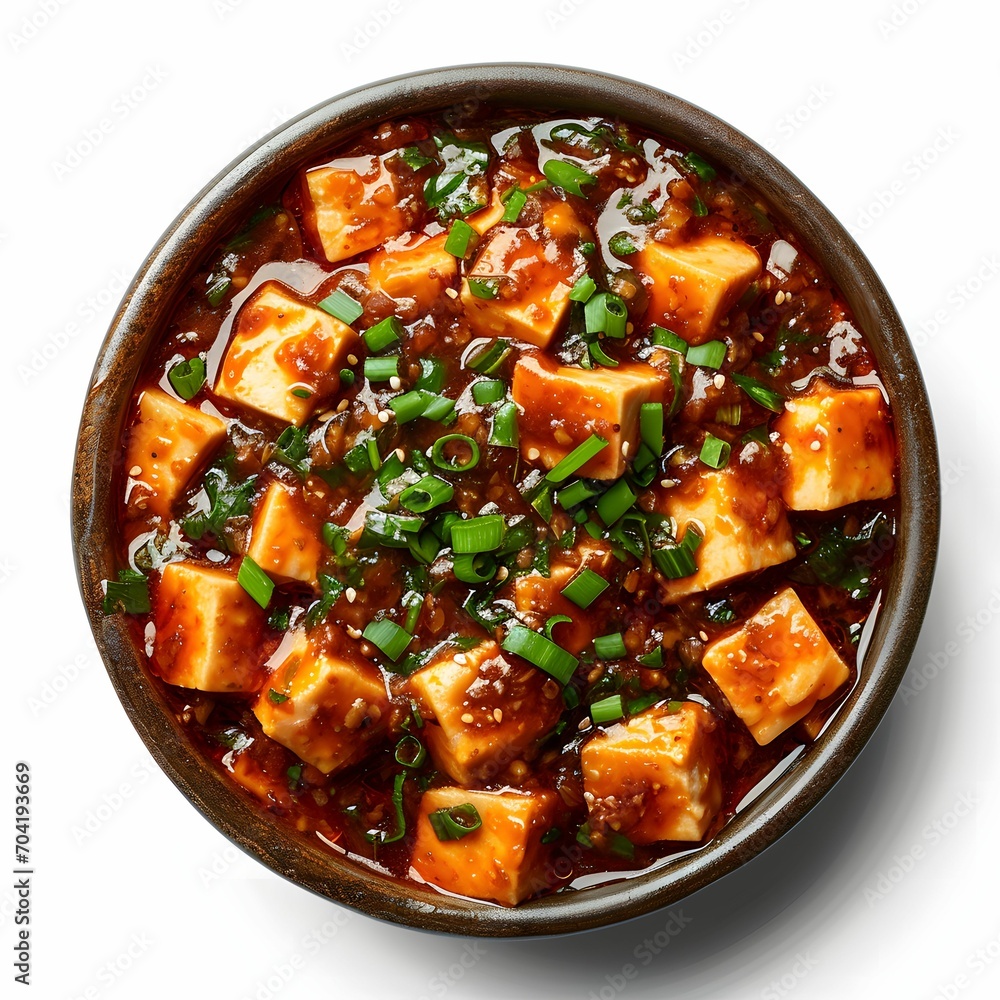 Authentic Mapo Tofu - Spicy Chinese Dish Isolated on White, Top View Clipart