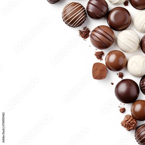 An assortment of delicious chocolates displayed on a white background