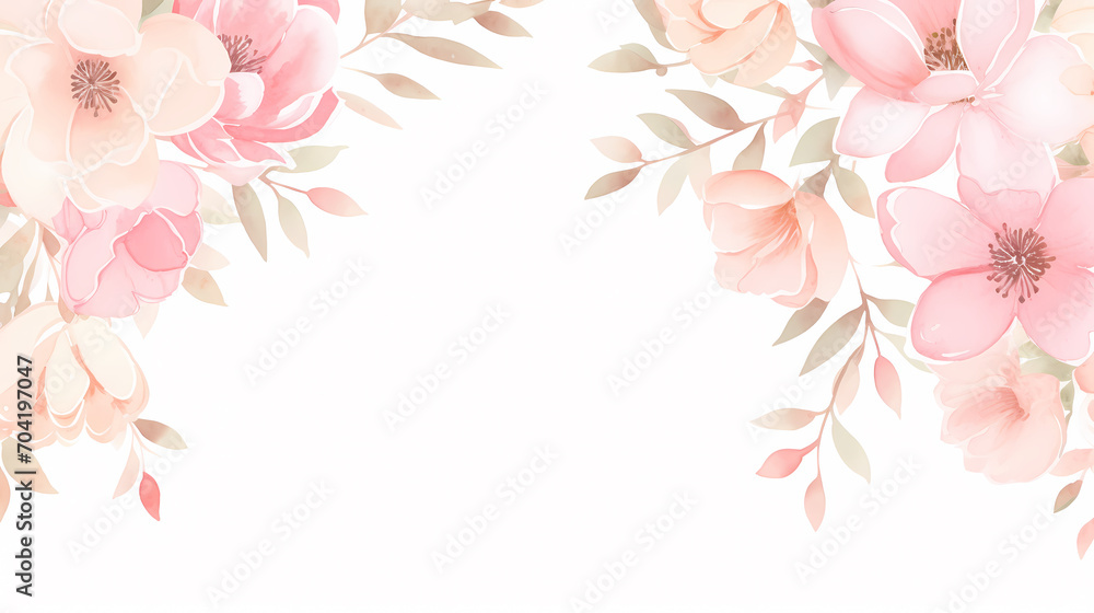 Floral frame with watercolor flowers, decorative flower background pattern, watercolor floral border background