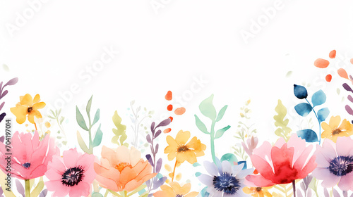 Floral frame with watercolor flowers  decorative flower background pattern  watercolor floral border background