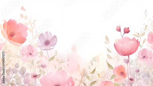 Fototapeta Naklejka Na Ścianę i Meble -  Floral frame with watercolor flowers, decorative flower background pattern, watercolor floral border background