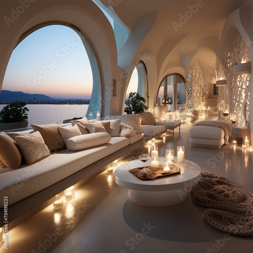 Modern luxury villa interior with stunning ocean views