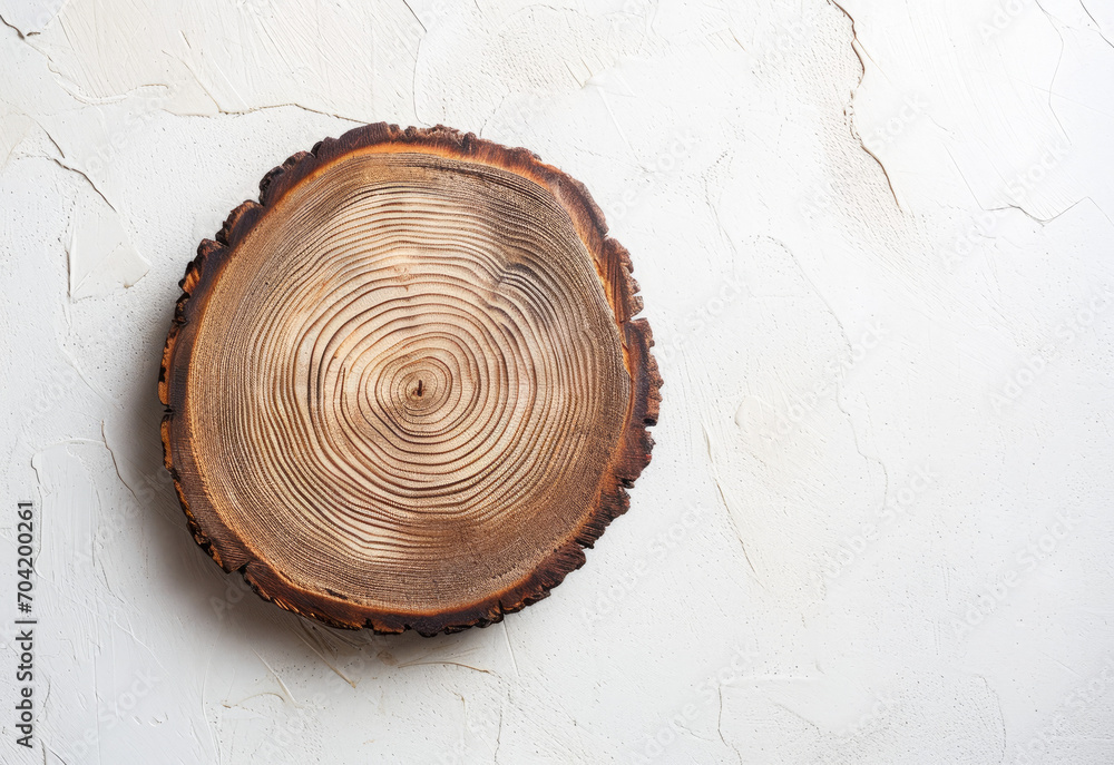Log, cut, on a white marble background. Graphic banner with copyspace Log, cut, on a white marble background. Graphic banner with copyspace