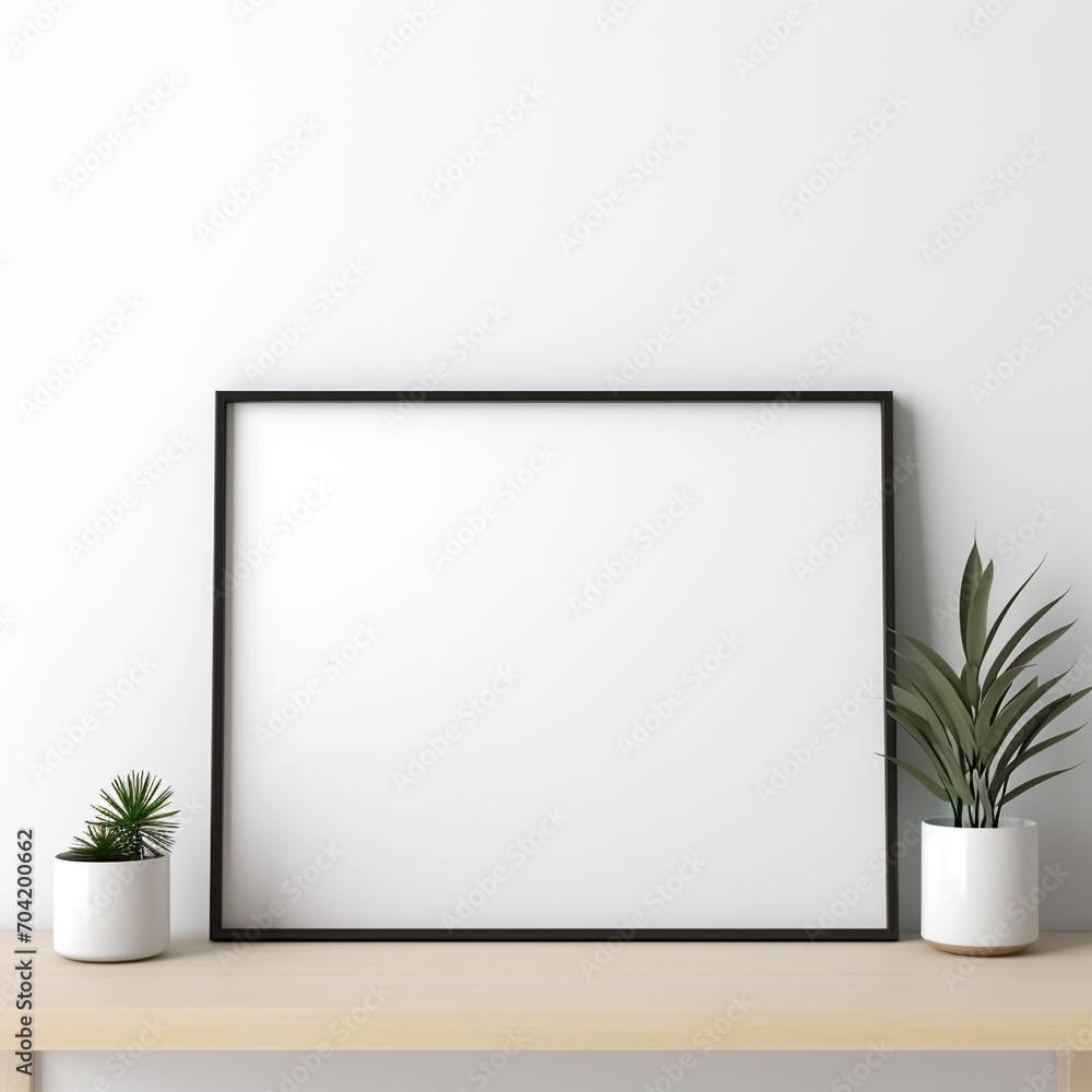 Black frame mockup with potted plants Black frame mockup with potted plants