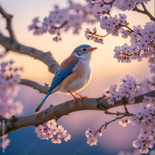 bird on a branch with flowers © JIANG CHENG YOU