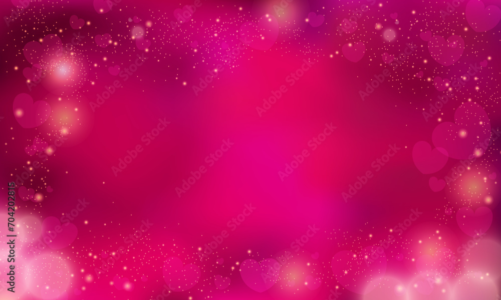 Vector pink blur hearts on a glowing background