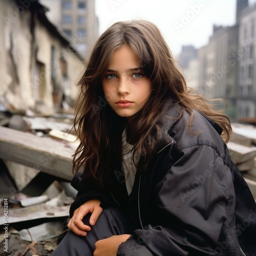 Portrait of a young girl in a black jacket photo