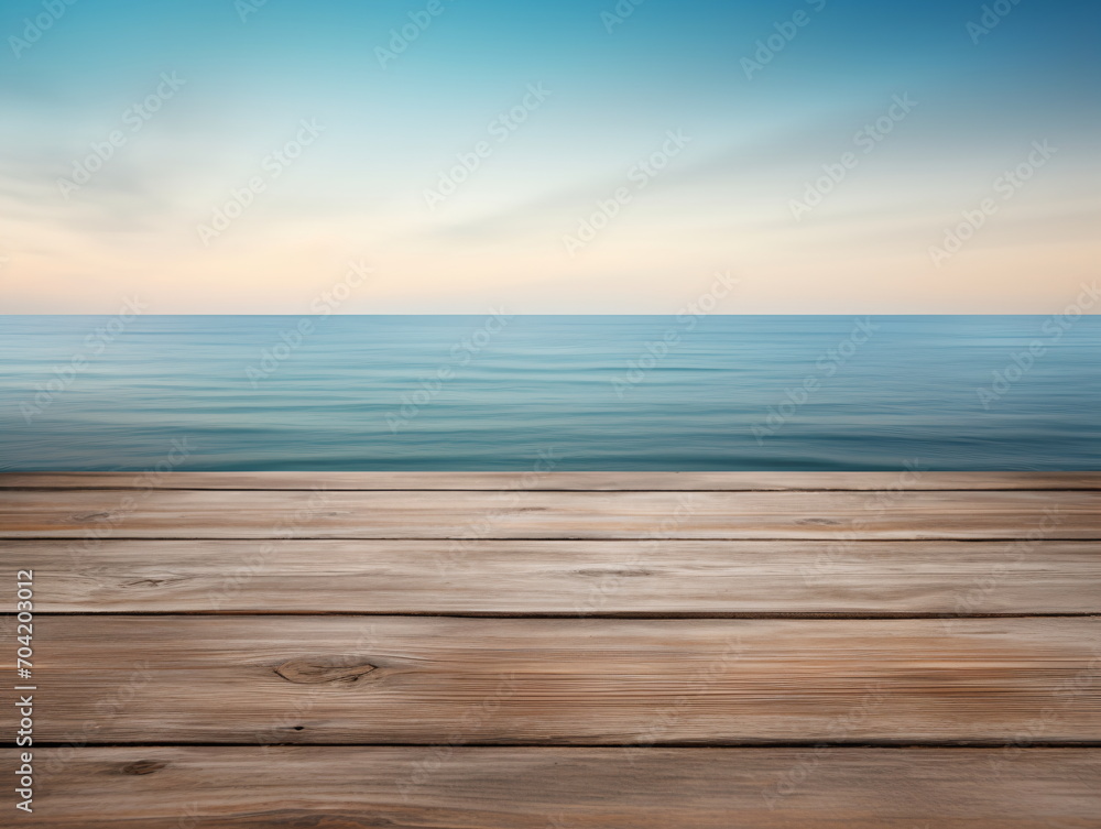 Wooden dock over calm sea at sunset