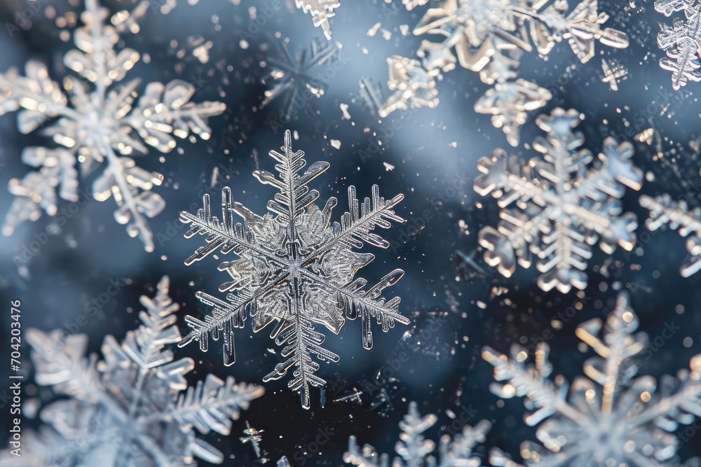 Textured pattern of snowflakes on a surface Showing unique designs