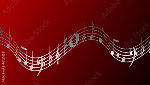 4K Music Note Animation for melody sound and orchestra concert. notes, clefs, and other musical staff symbols fly in colorful light rays for the intro, concert, titles, credits, show, portfolio, scree photo