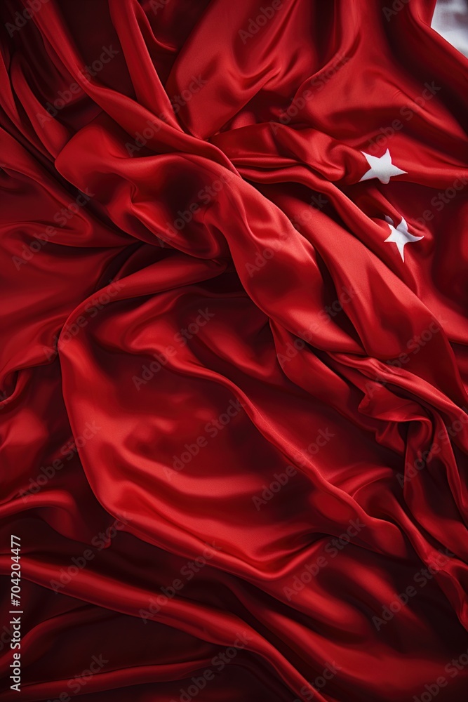 Obraz premium Red Turkish Flag with White Crescent and Star