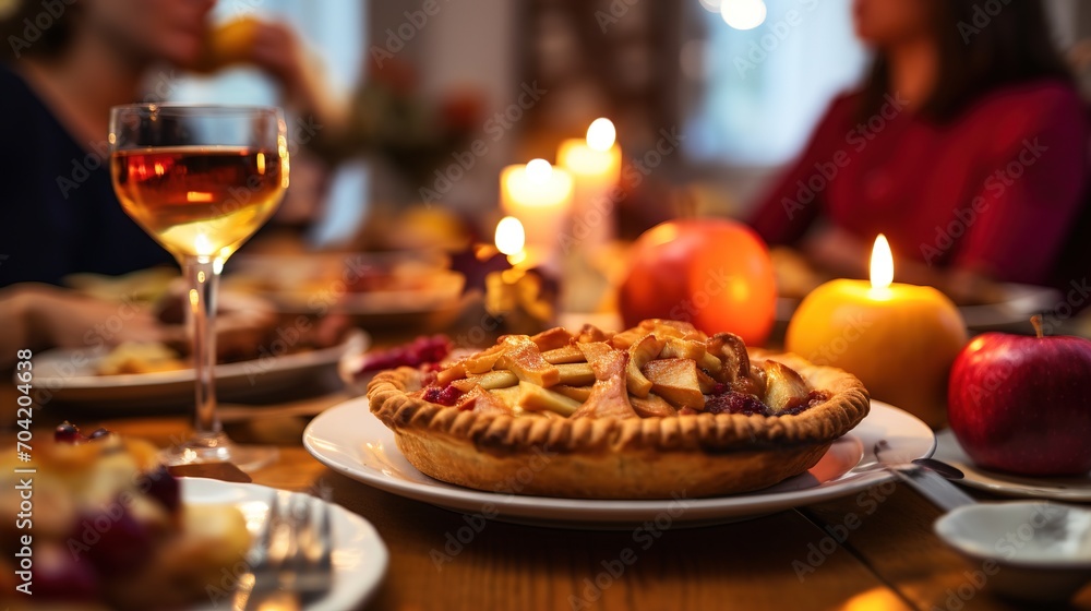 Homemade Apple Pie on Festive Dinner Table Homemade Apple Pie on Festive Dinner Table