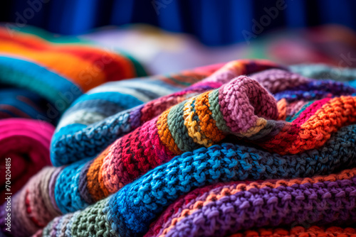 In one corner of the room, a captivating crochet blanket with variegated shades of blue, pink, and other vibrant colors grabbed their attention. Crafted with warm and soft yarn, the blanket features  © Uliana