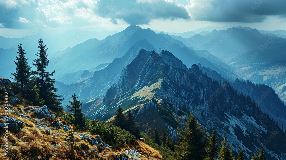 Fototapeta premium Blue Misty Mountains Gentle Slopes Flock, Wallpaper Pictures, Background Hd