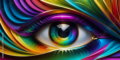 Surreal rainbow eye. graphic art. vivid eye illustration. Generative Ai