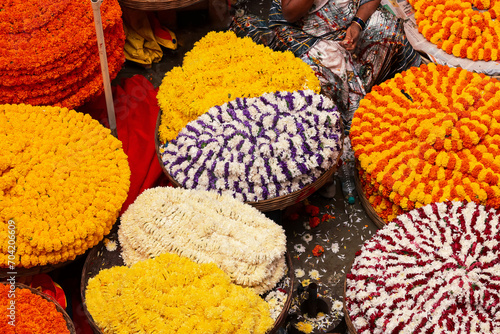 KR Market is the largest flower market in Bangalore, India photo