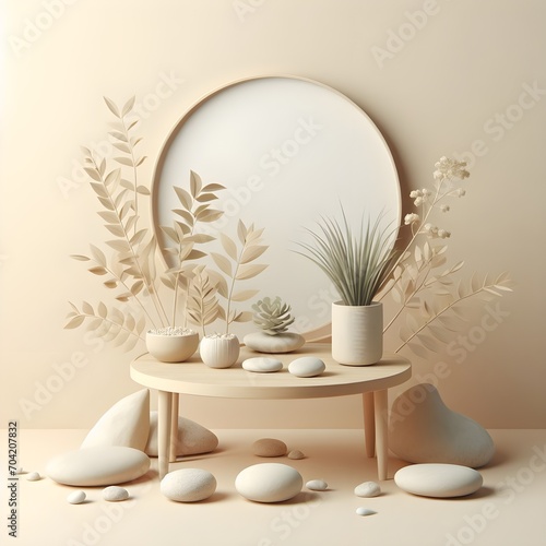 Nature s Balance  Table with Rocks and Plant