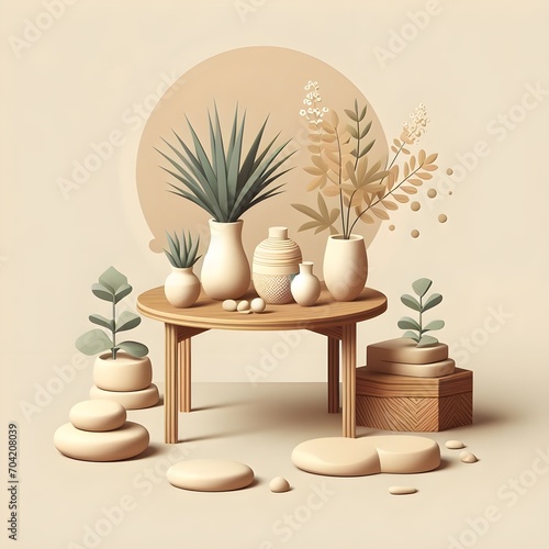 Nature s Balance  Table with Rocks and Plant