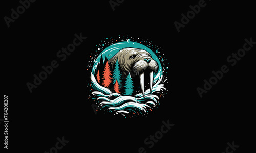 walrus on forest vector illustration artwork flat design