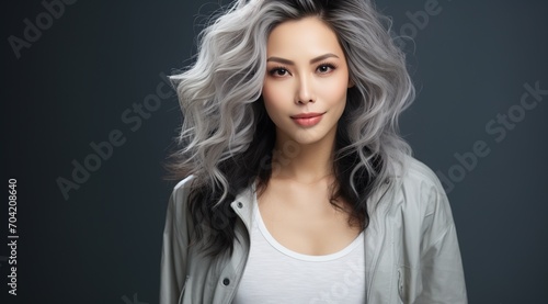portrait of a beautiful asian woman with grey hair