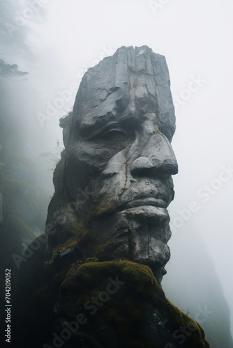 Rock formation that looks like a giant head shrouded in mist © duyina1990