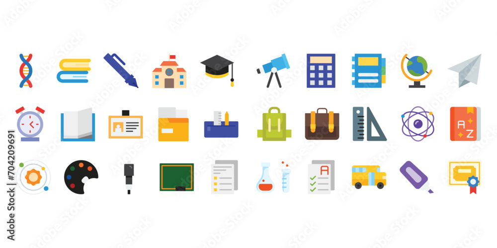 Education Icon Set With Flat Style Education Icon Set With Flat Style
