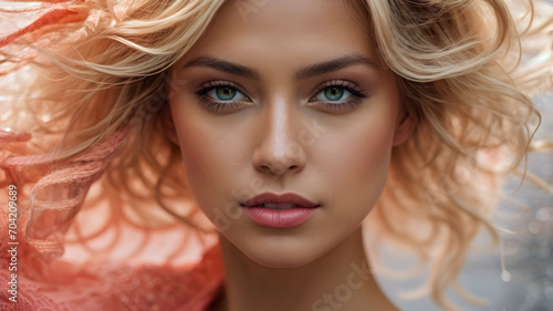 Beautiful Woman with Flowing Blonde Hair and a Pink Vibe Generative AI