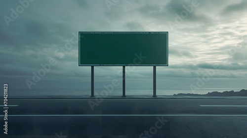 Blank green road sign along the roads. for banner advertising and displaying information. front view. copy space, mockup, advertising.