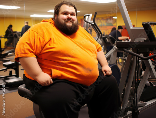 Obese fat man comes to gym to live healthy life  new year diet resolution
