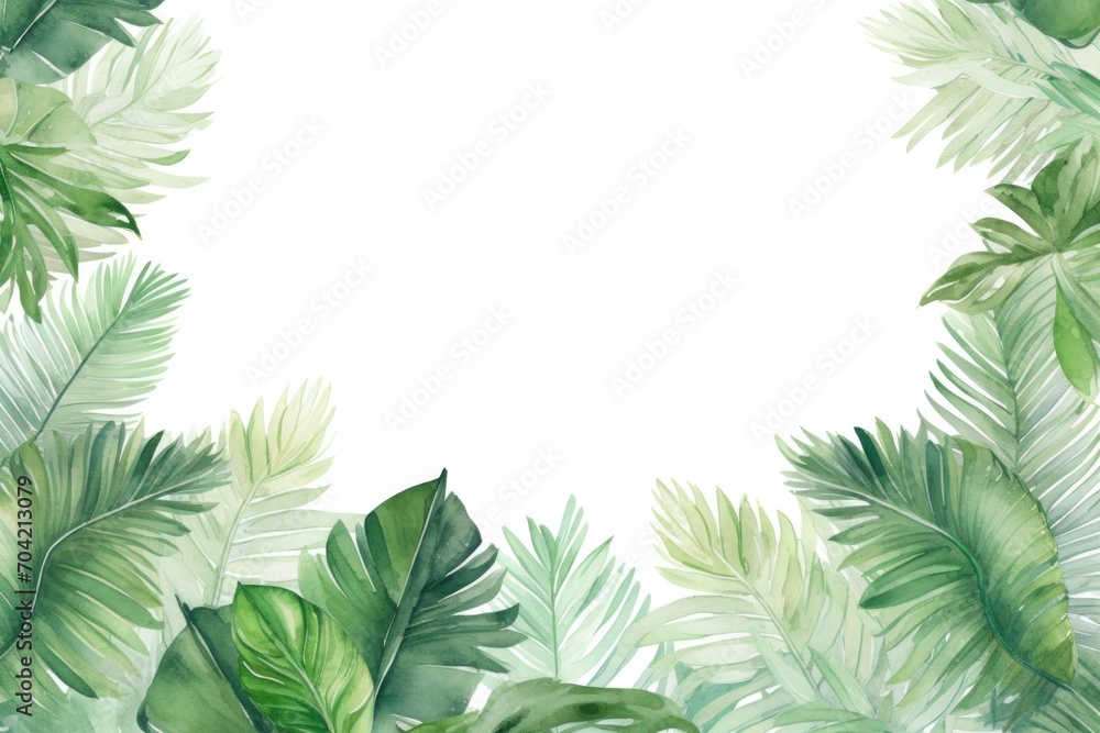 tropical leaves green palm and tropical leaves, in the style of matte drawing