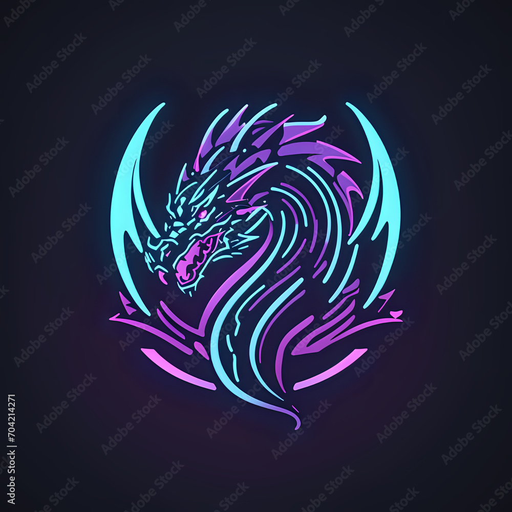 Obraz premium dragon on a black, dragon head tattoo, dragon design, dragon head design, dragon neon or chinese zodiac year of the dragon, chinese new year, chinese new year, logo iconic dragon, circel logo dragon
