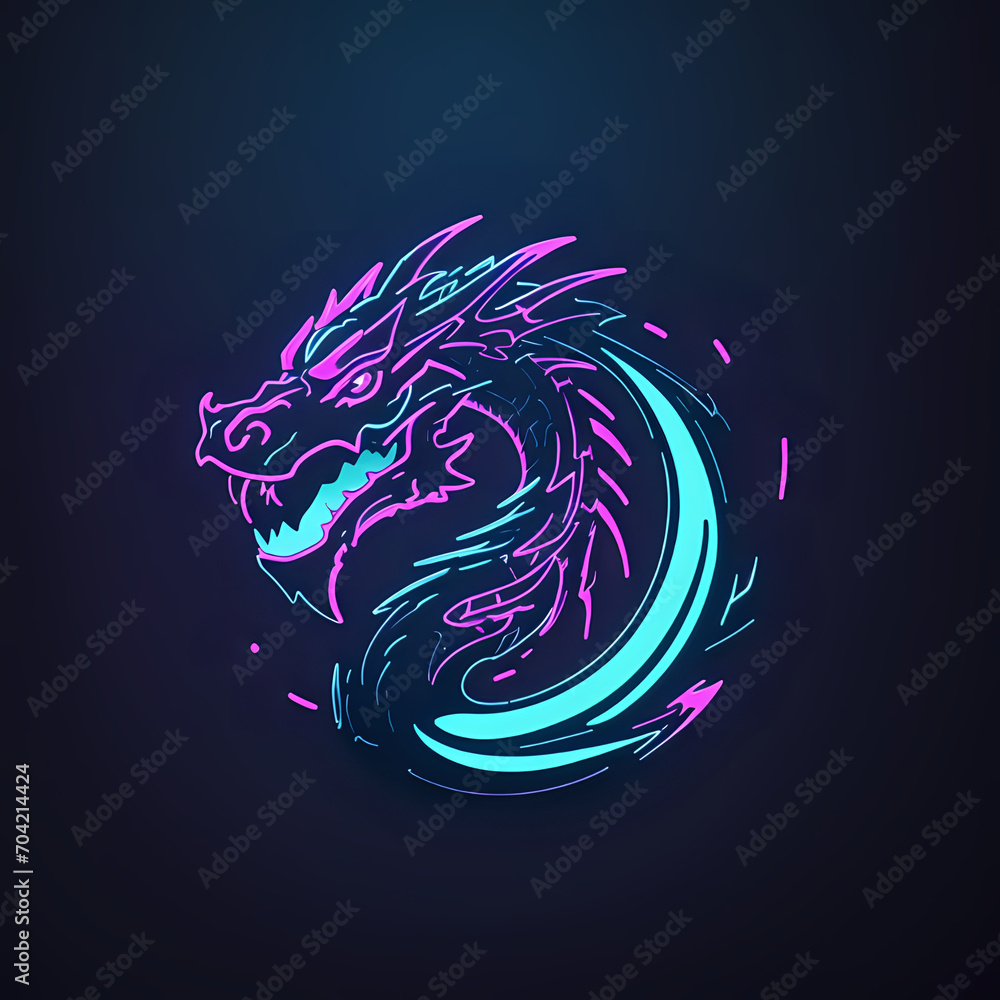 dragon on a black, dragon head tattoo, dragon design, dragon head design, dragon neon or chinese zodiac year of the dragon, chinese new year, chinese new year, logo iconic dragon, circel logo dragon