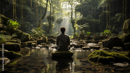 Mindfulness Practice in a Lush Secluded Forest  Tranquility and Wellness