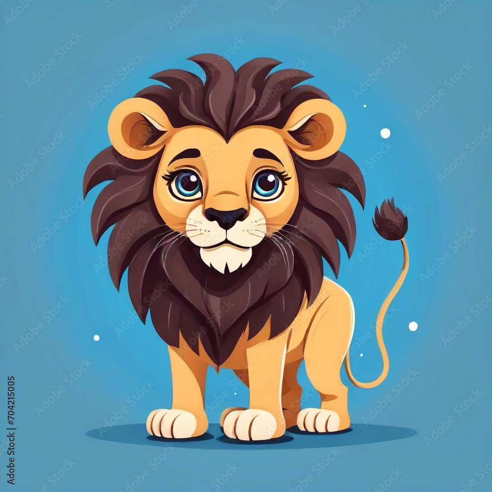 Cute cartoon style lion. isolated blue background. ai generative Cute cartoon style lion. isolated blue background. ai generative