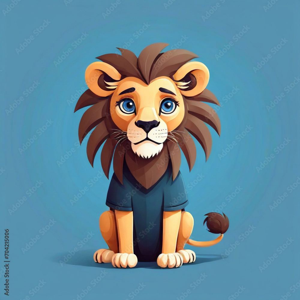 Naklejka premium Cute cartoon style lion. isolated blue background. ai generative