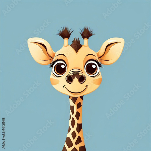 Cute cartoon style giraffe. isolated blue background. ai generative