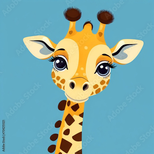 Cute cartoon style giraffe. isolated blue background. ai generative